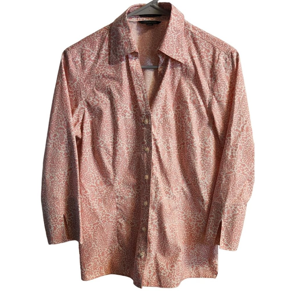 Woman's Lands End Pinky Coral and White Paisley 3/4 Sleeve Blouse Top Size 6 EUC